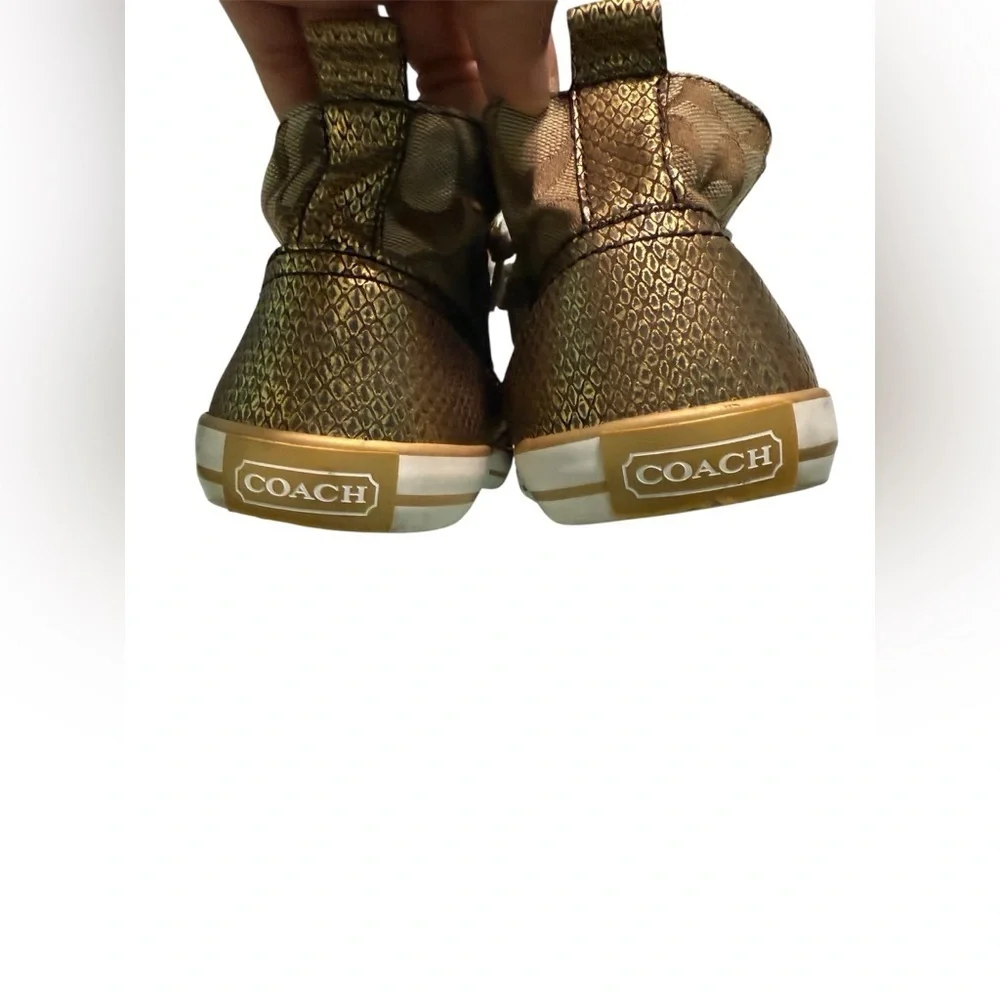 COACH Brown and Gold Indiana Hightop Sneakers Size 8.5 B